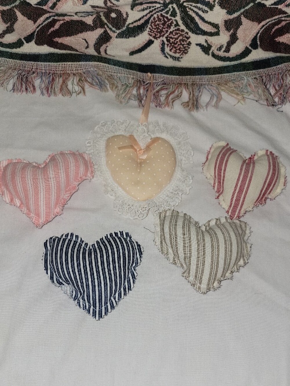 Handmade Heart Accent Pillow Set in Pink, Cream, Navy, Red and Tan Set Of 5